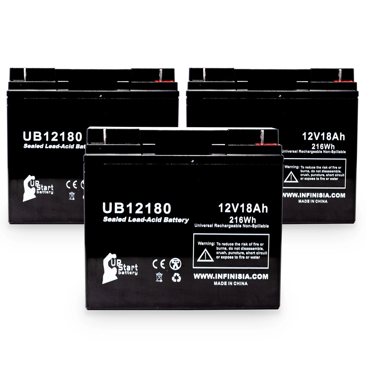 3x Pack - Compatible  14600003401 Battery - Replacement  Universal Sealed Lead Acid Battery (12V, 18Ah, 18000mAh,  Terminal, , )