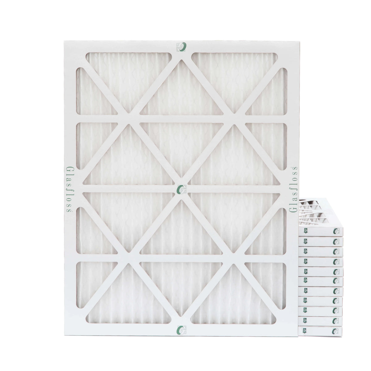 12 Pack of 15x20x1  10 Pleated Air Filters by Glasfloss. Actual Size: 14-1/2 x 19-1/2 x 7/8