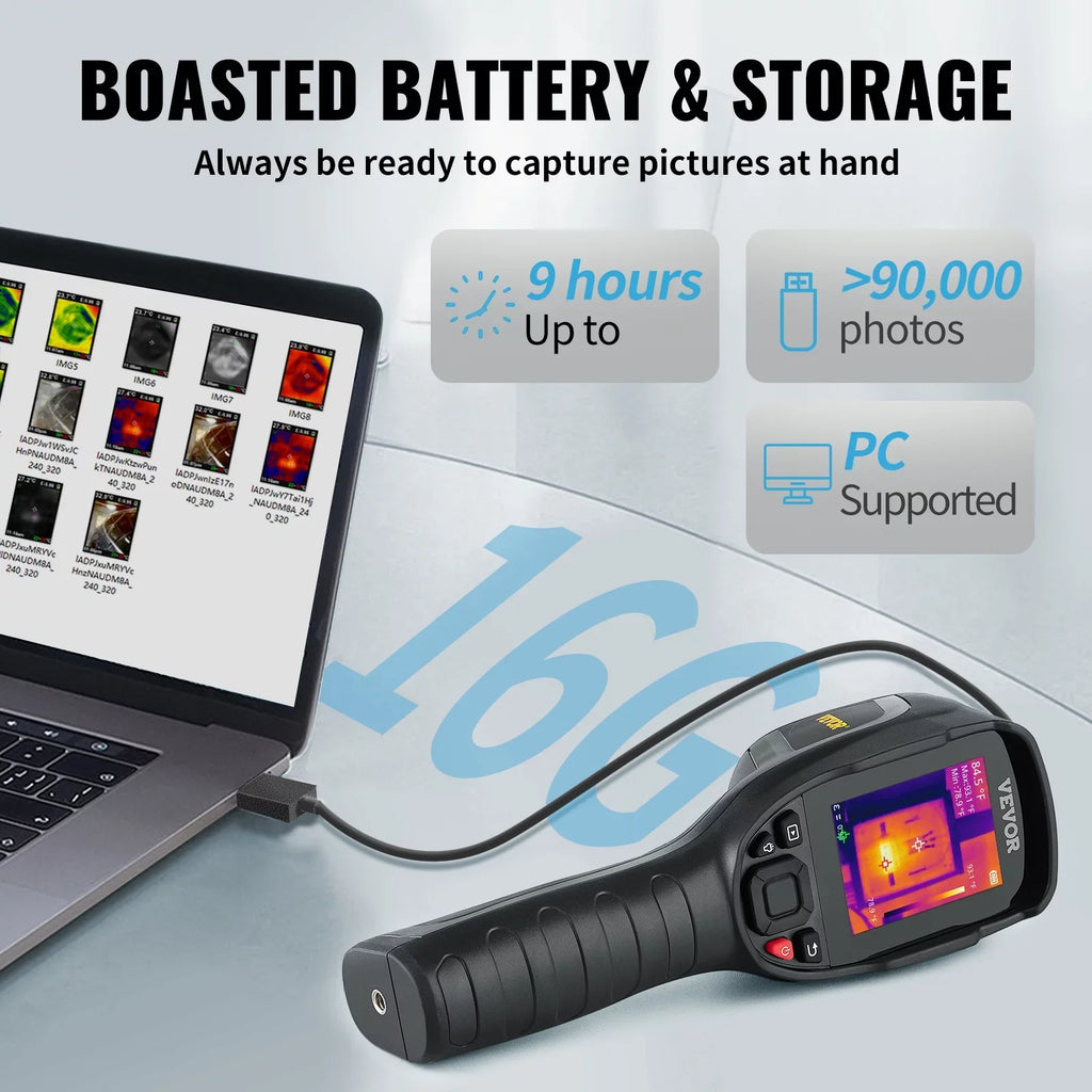 Thermal Imaging Camera, 240x180  Resolution (43200 Pixels), 20Hz Refresh Rate Infrared Camera with -4℉~662℉ Temperature Range, 16G Built-in  Card, and Rechargeable Li-ion Battery