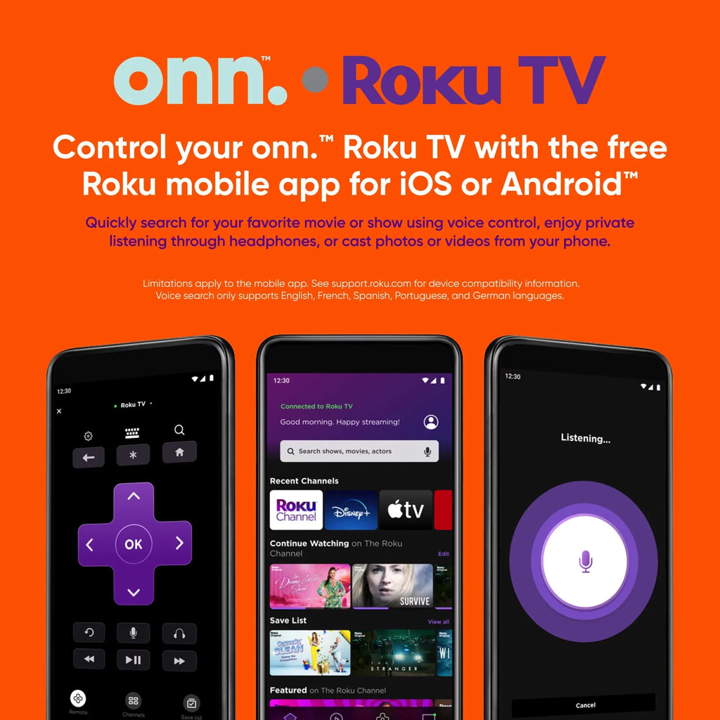 onn. 65”  4K  (2160p) Roku Smart  with Dolby Atmos, Dolby Vision, Local Dimming, 120hz Effective Refresh Rate, and  (100071705)