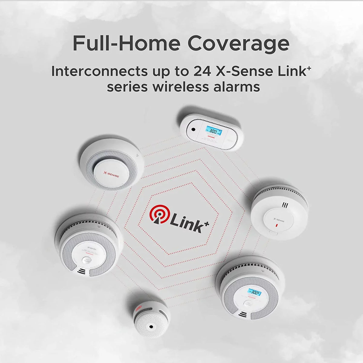 '-Sense Photoelectric Smoke Detector, Wireless Interconnected with over 820 ft Transmission Range, -