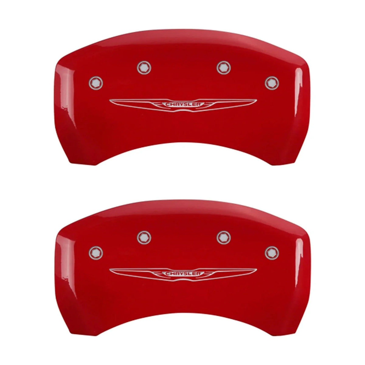 4 Caliper Covers Engraved Front & Rear Style 2/Chrysler Wing Red finish silver ch Fits select: 2013  300, 2012  300C
