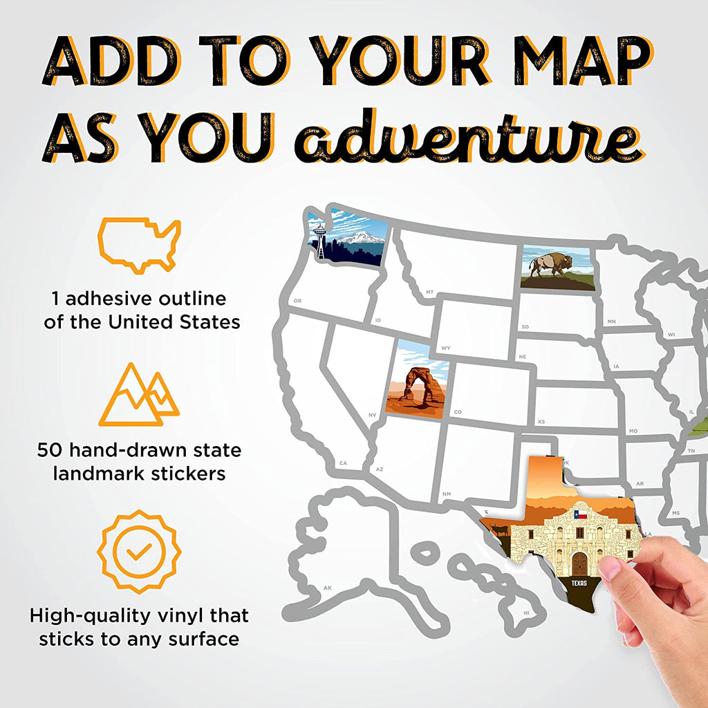 See Many Places  State Sticker Map, 19x13" Travel Trailer Decals, 50 States