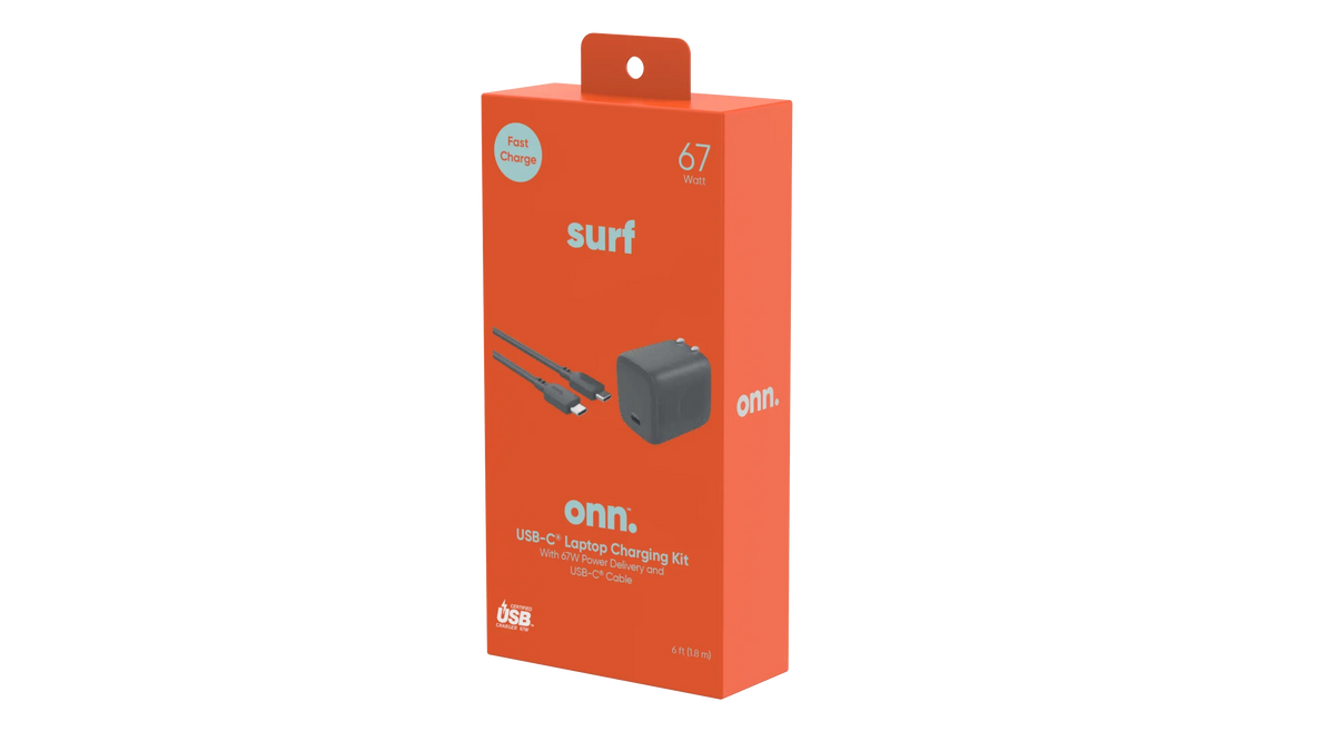 onn.  67W Laptop Charger with 1 - Port, Compatible for Apple,Dell,,Asus,Acer,Lenovo,Grey