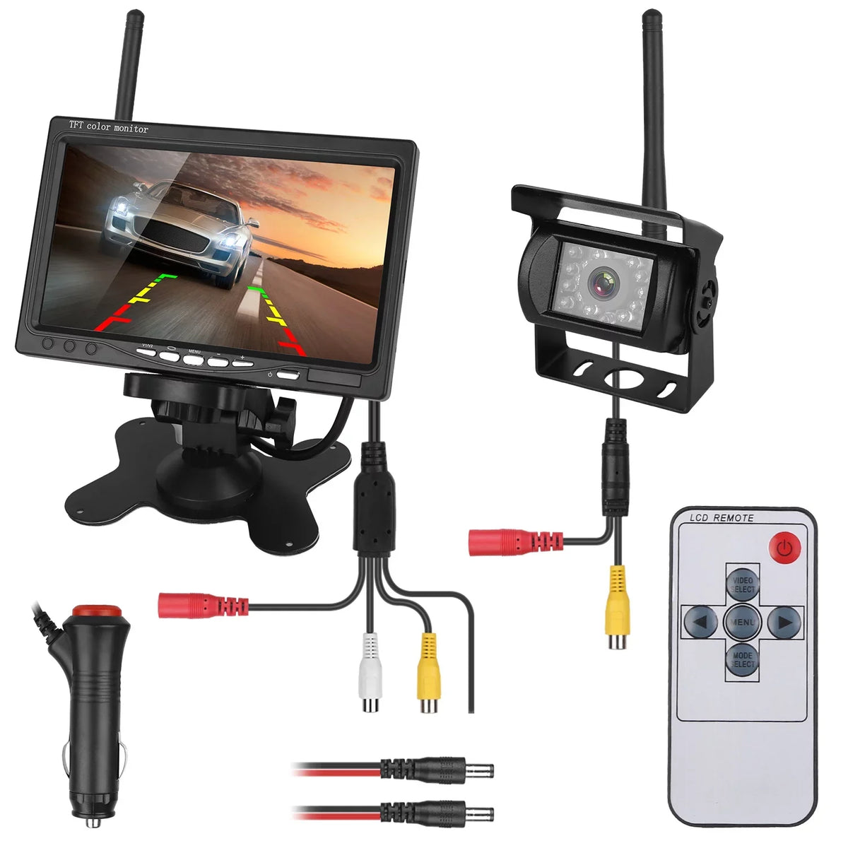 Wireless Backup Camera, Monitor Reverse Camera, Car Rearview Parking Reverse System,  Waterproof Car Parking Reverse System with 7In Screen Night Vision 2.4G Stable Signal for Car Trunk Van