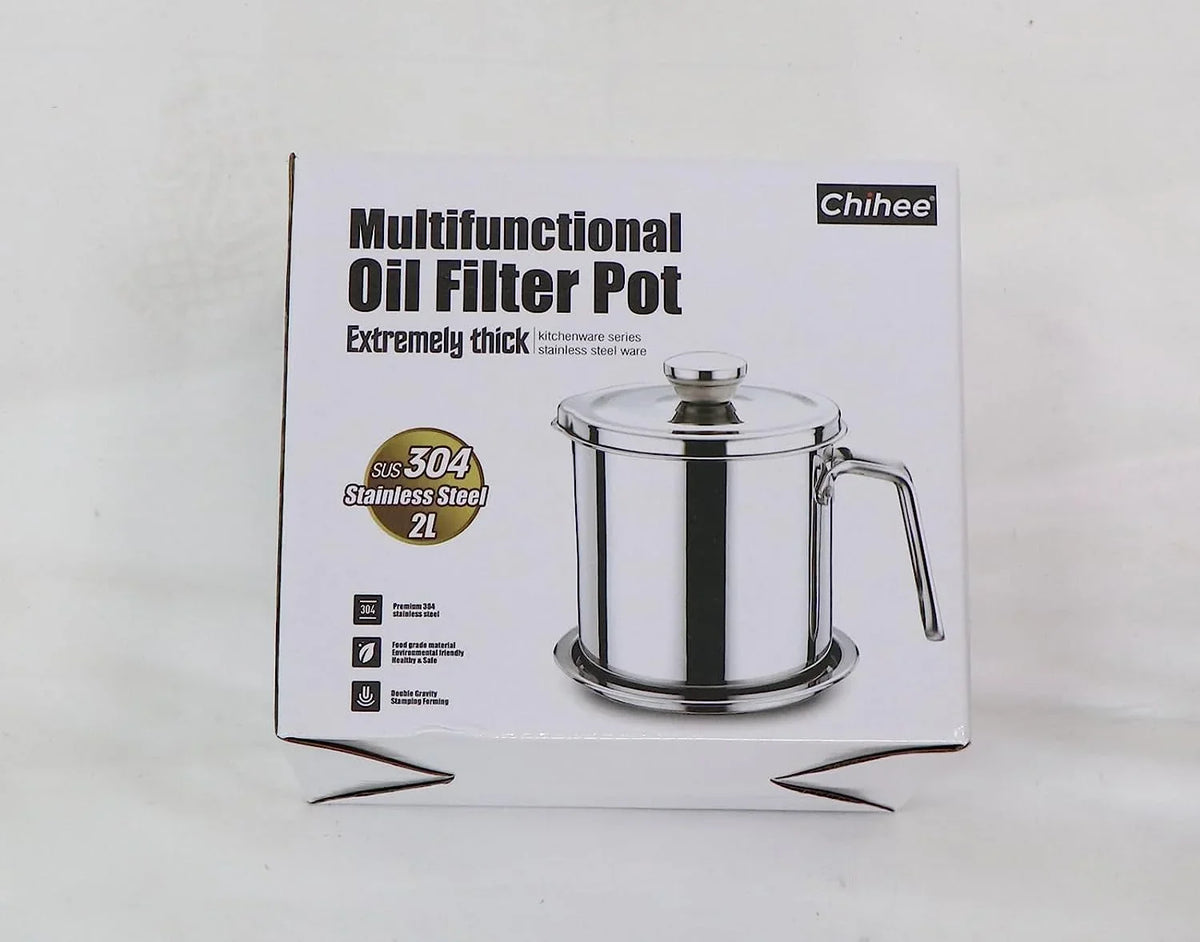 Oil Strainer Pot Grease Can 2L / 67.6 fl oz,Food Strainer Stainless Steel Oil Storage Container,with Fine Mesh Strainer Dust-proof Lid Non-slip Tray,for Storing Frying Oil & Cooking Grease