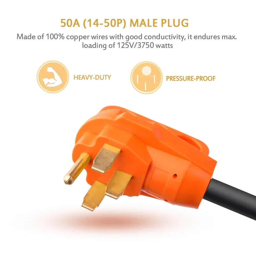 18 Inch 50A Male to 30A Female Heavy Duty Dogbone Electrical Adapter with Handle, 125V 3750W
