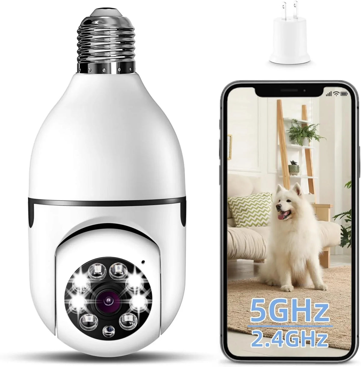 Light Bulb Security Camera, 1080P 5GHz & 2.4GHz Light Socket Security Camera for Light Bulb Pet Camera