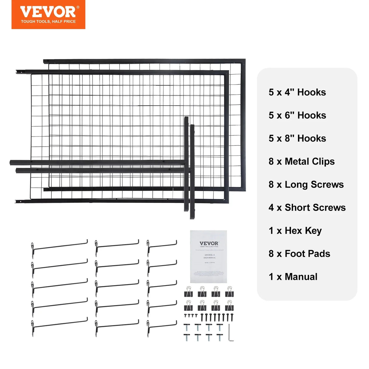 2' x 5.6' Grid Wall Panels Tower, 2 Packs Wire Gridwall Display Racks with -Base Floorstanding, Double Side Gridwall Panels for Art Craft Shows, Retail Display with Extra Clips and Hooks