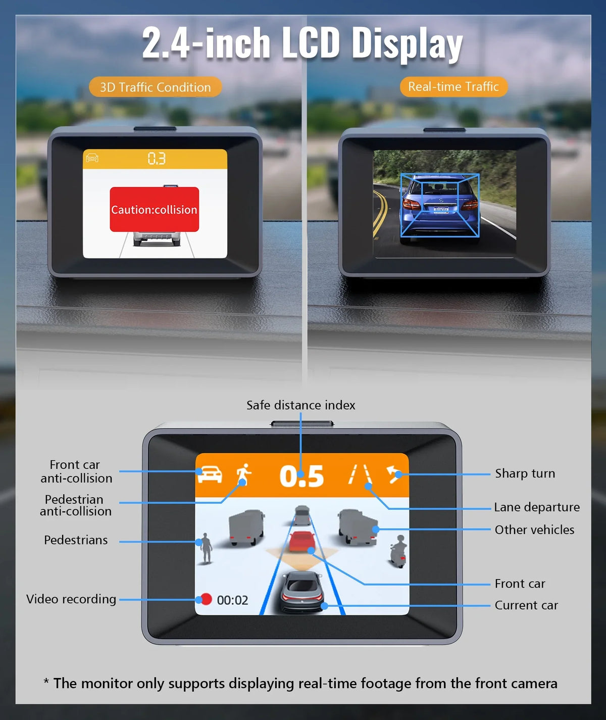 4K Dash Cam Front and Rear, Dual Dash Camera for Cars 4K+1080P -   Collision Avoidance Device, 2.4'' , Built-in 5G WiFi , , Loop Recording, Super Night Vision,   Update