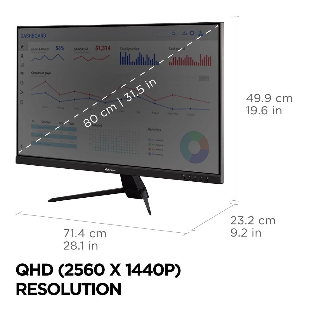 ViewSonic -2K 32 Inch 1440p  Monitor with 65W  ,  Content Support, Ultra-Thin Bezels, Eye Care, , and  Input