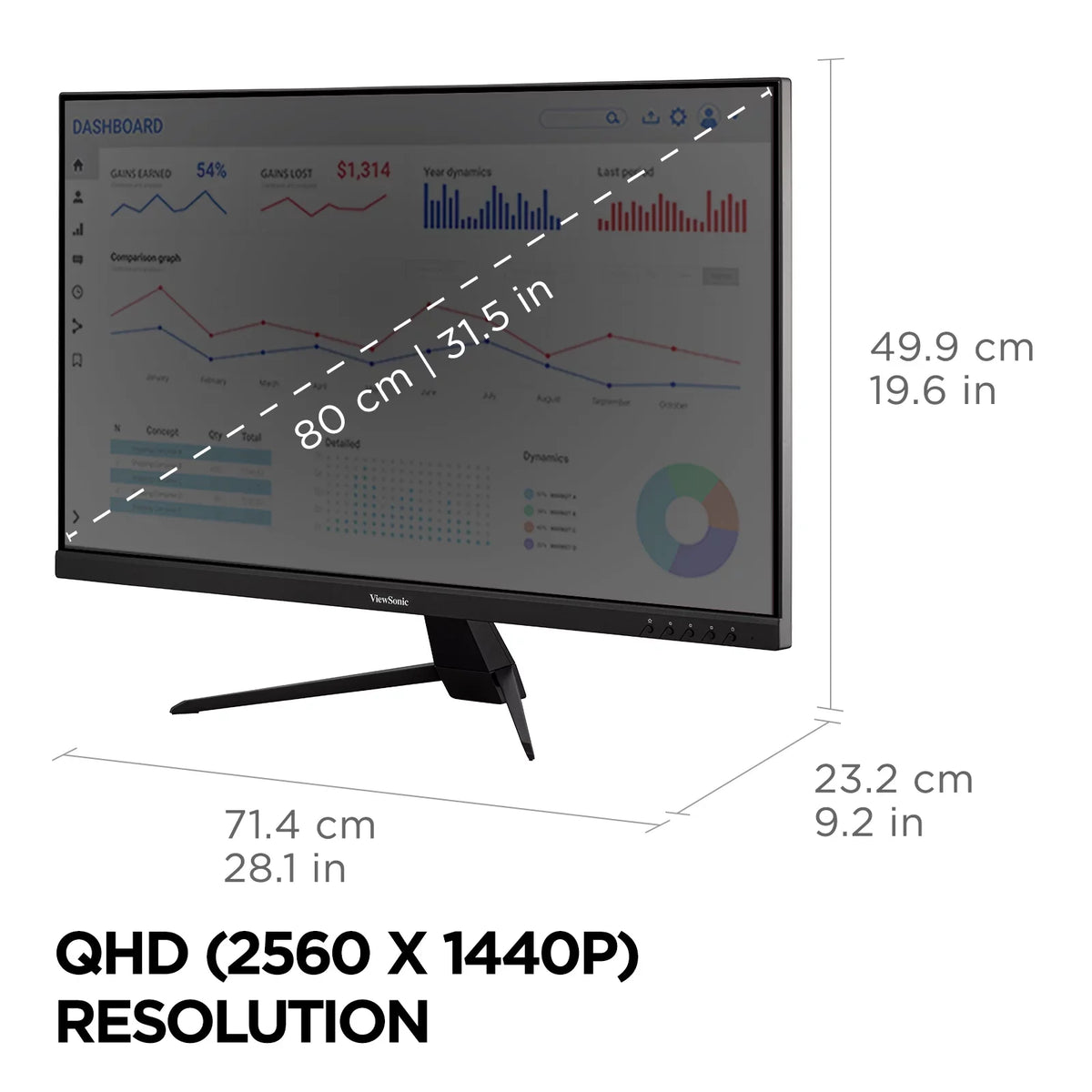 ViewSonic -2K 32 Inch 1440p  Monitor with 65W  ,  Content Support, Ultra-Thin Bezels, Eye Care, , and  Input