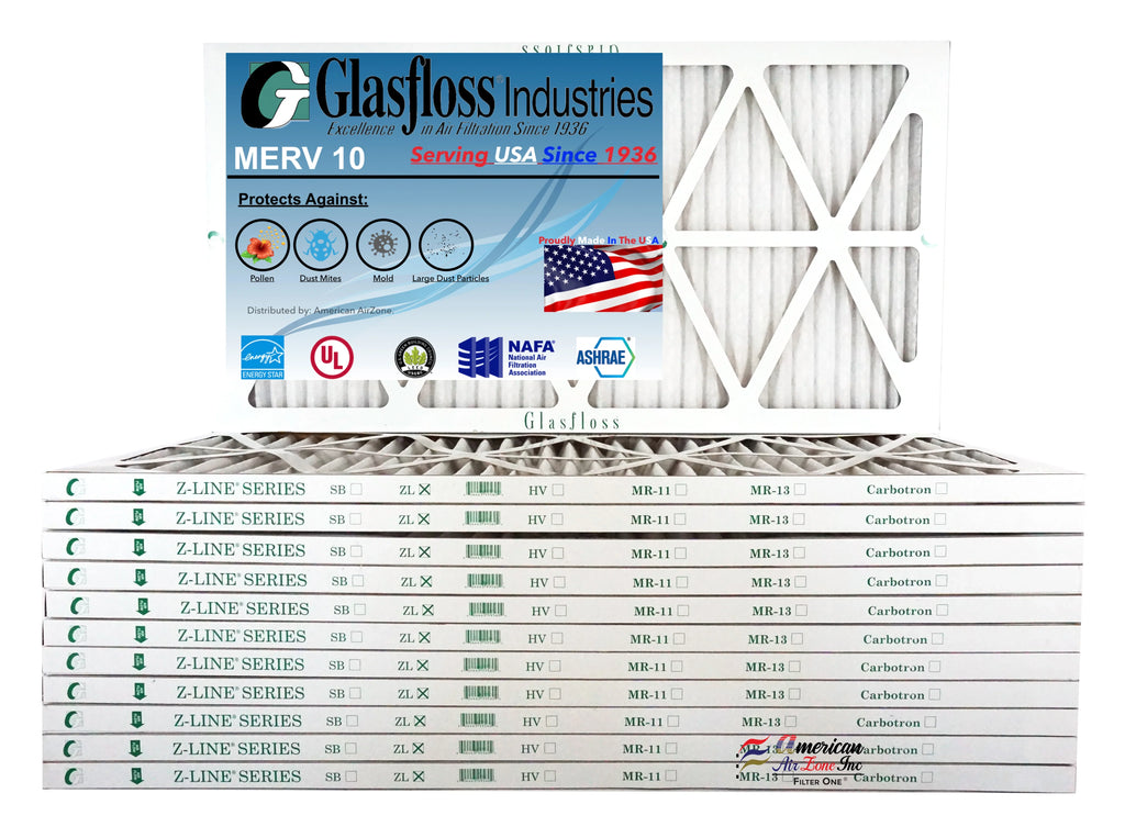 Glasfloss 20x27x1 -  10 -Qty:12 - Furnace Air Filter - Made in  (Actual Size: 19.5 x 26.5x7/8 inch)