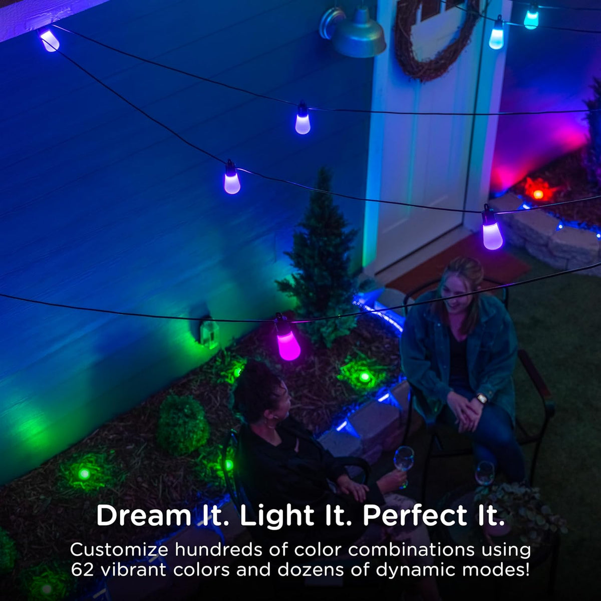 Smart Color Changing String Lights, 96 ft, 30 Lightweight   Patio Lights, Weatherproof, Customizable, Wi-Fi App Control, Dimmable Outdoor String Lights, 79617