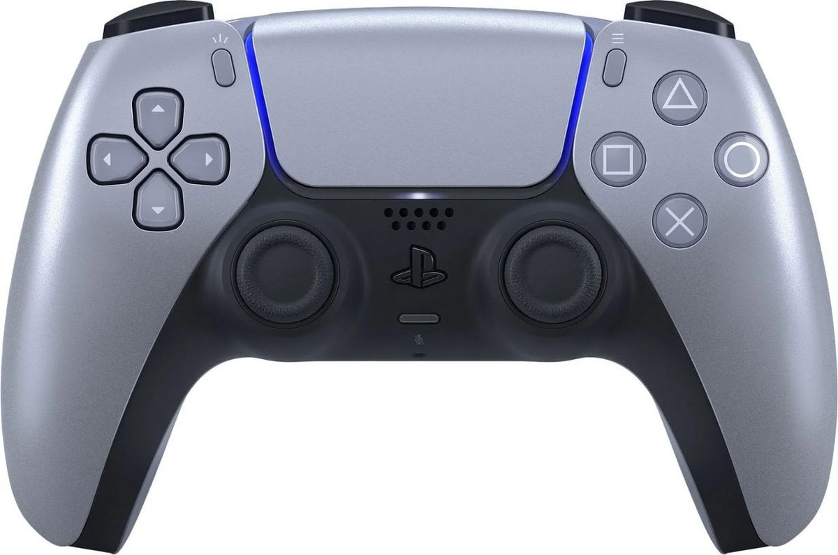 PlayStation 5,  DualSense Wireless Controller - Sterling Silver Bundle With 6Ave Microfiber Cleaning Cloth