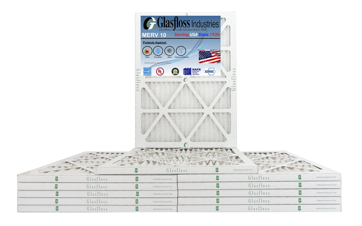 Glasfloss 22x36x1 -  10 -Qty:12 - Furnace Air Filter - Made in  (Actual Size: 21.5 x 35.5x7/8 inch)
