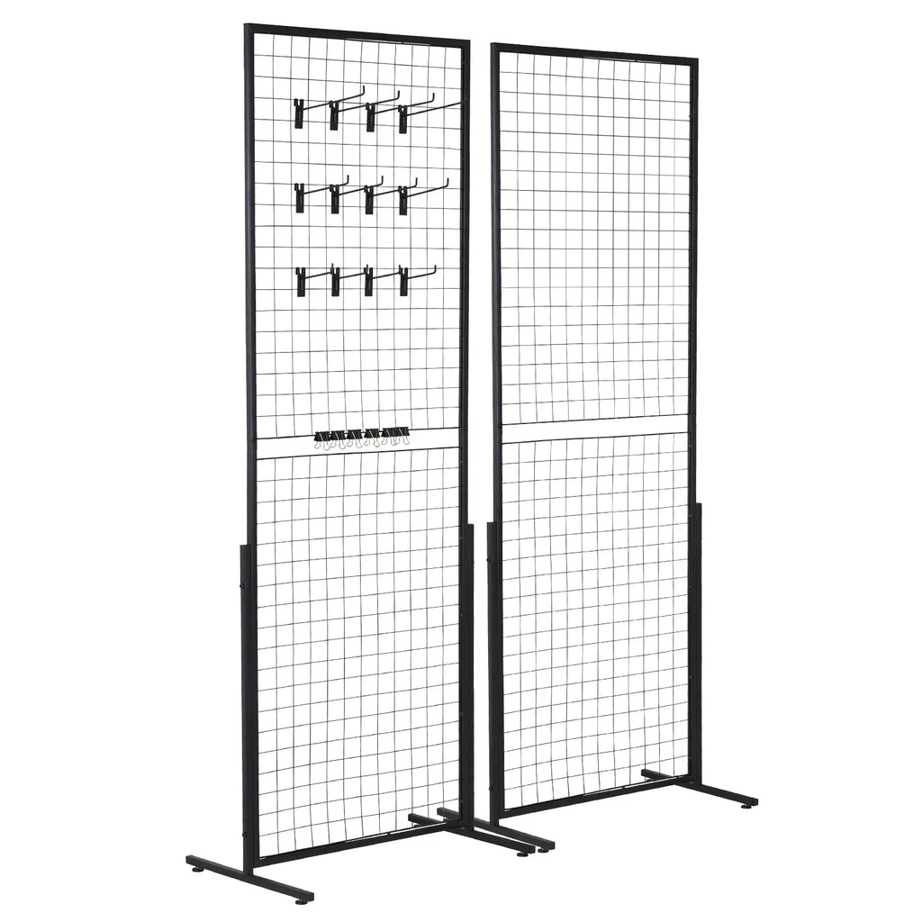2' x 5.6' Grid Wall Panels Tower, 2 Packs Wire Gridwall Display Racks with -Base Floorstanding, Double Side Gridwall Panels for Art Craft Shows, Retail Display with Extra Clips and Hooks