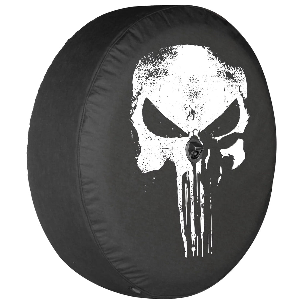 Boomerang - 32" Soft  Tire Cover for Jeep  Wrangler (w/ back-up camera) (2018-2020) - Sport & Sahara - Distressed Punisher Skull