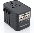 International Power Adapter for Travel (SandBlack) - 4  European Plug Adapter for 150+ Countries - for Europe  America China Ireland Italy - Smart Charging 2.4A Travel Adapters by Sublimeware