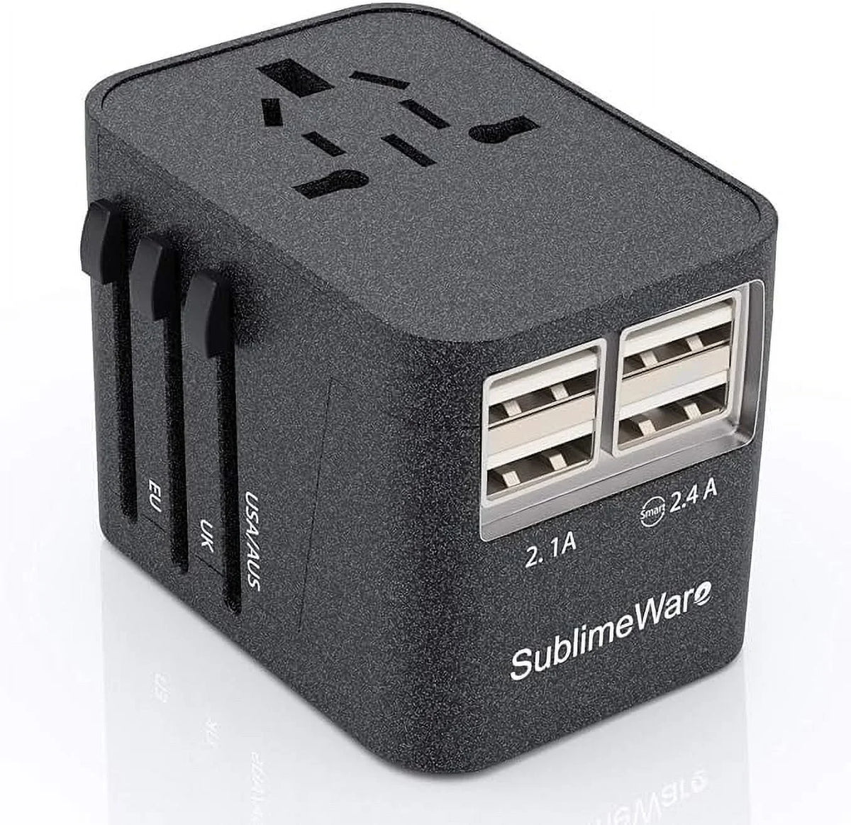 International Power Adapter for Travel (SandBlack) - 4  European Plug Adapter for 150+ Countries - for Europe  America China Ireland Italy - Smart Charging 2.4A Travel Adapters by Sublimeware