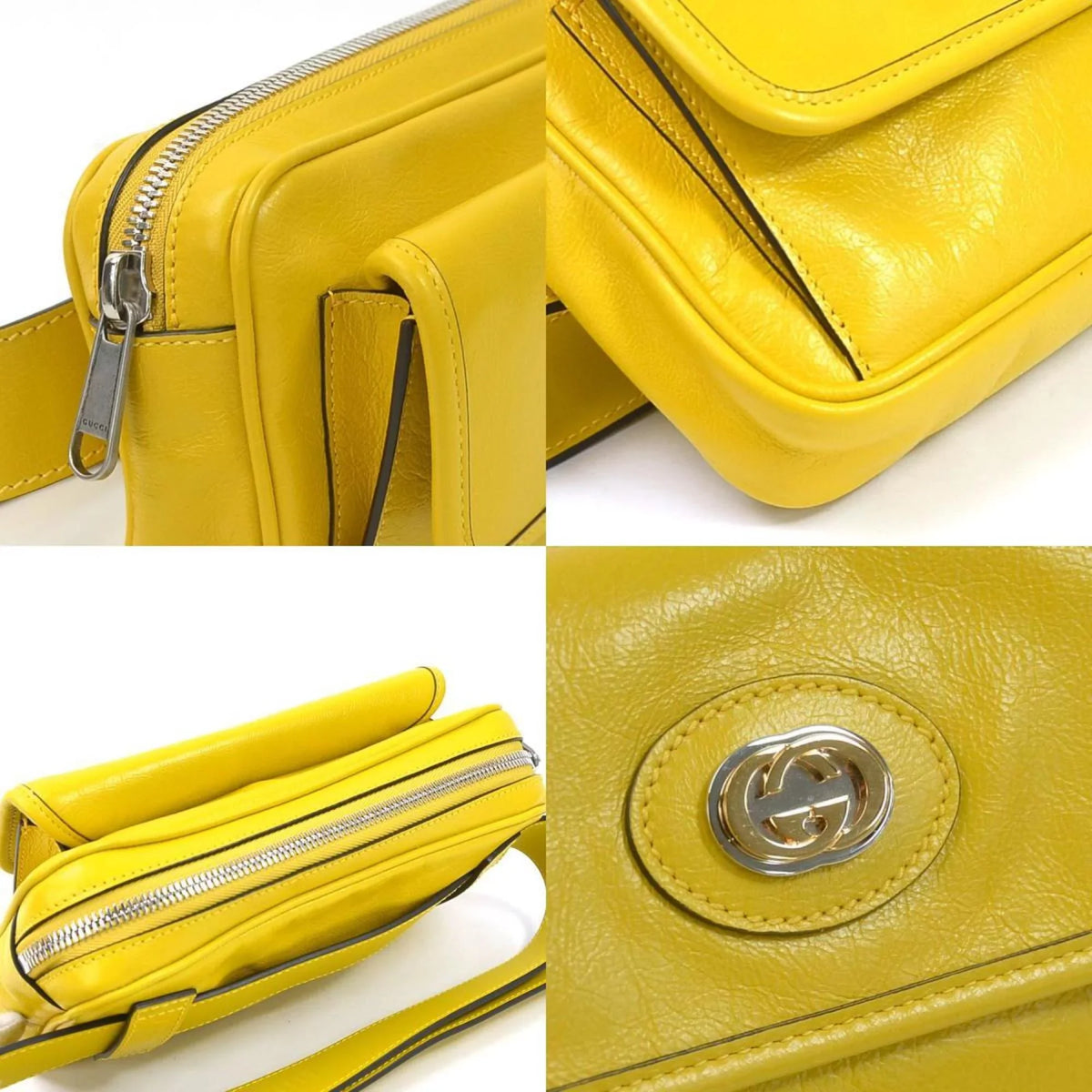 Pre-Owned Gucci  waist bag belt interlocking  leather yellow silver unisex 598080 (Good)