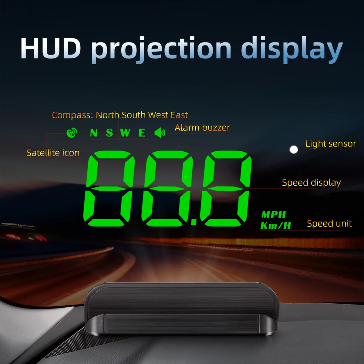 Walmeck Car 3.5 inch Head-up Display Windshield Projecter Digital Vehicle Speedometer  Model Overspeed Warning Fatigue Driving Alarm