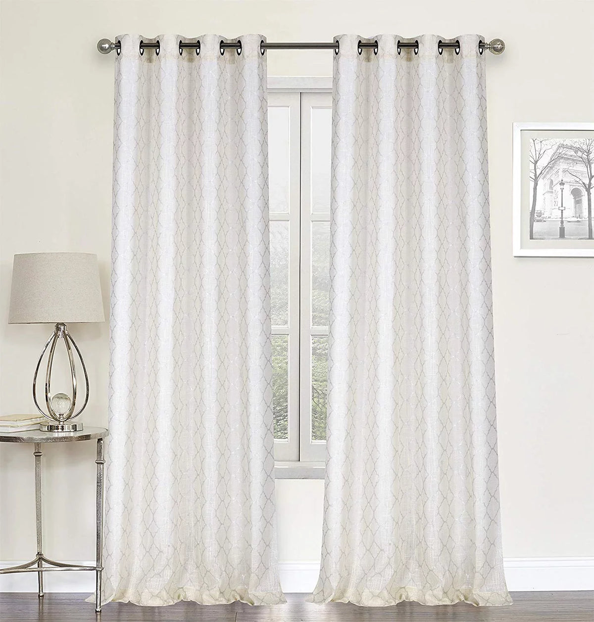 Regal Home Collections 2 Pack Metallic Trellis Grommet Top Semi Sheer Curtains - Beige