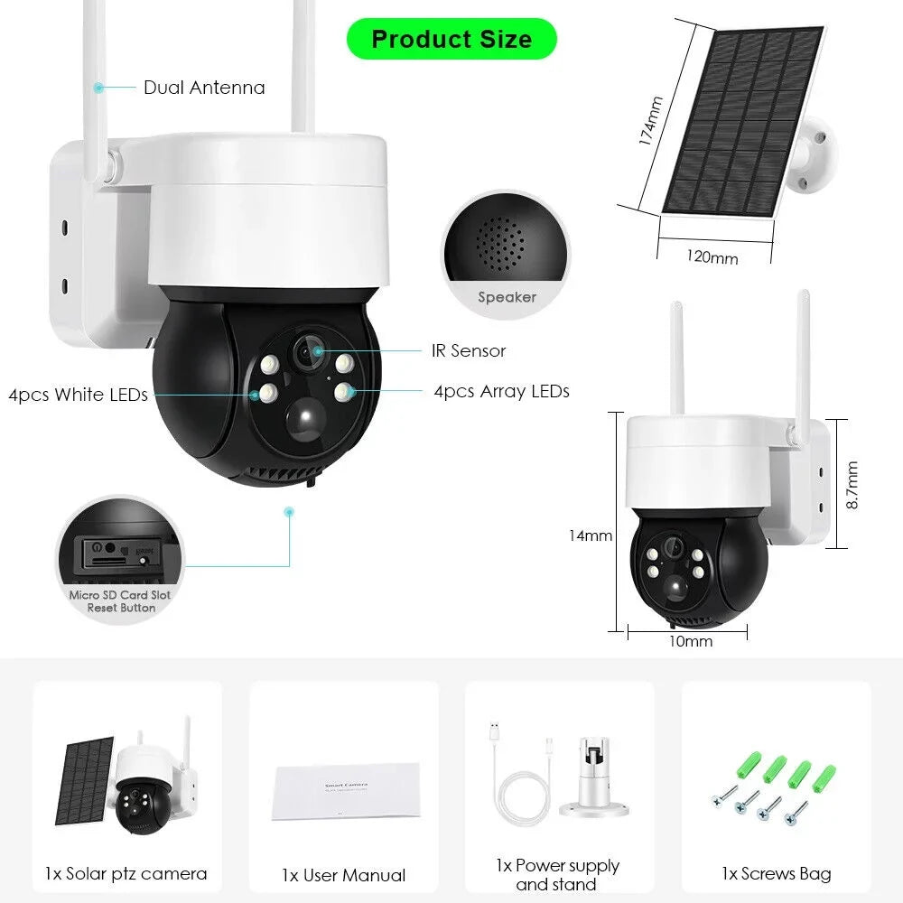 Solar Security Cameras Wireless Outdoor, 2K WiFi 360  Camera, Solar Powered Security Cameras with Spotlight & Siren,  Motion Detection, Color Night Vision, 2 Way Audio, 15000mAh Battery, Beisu