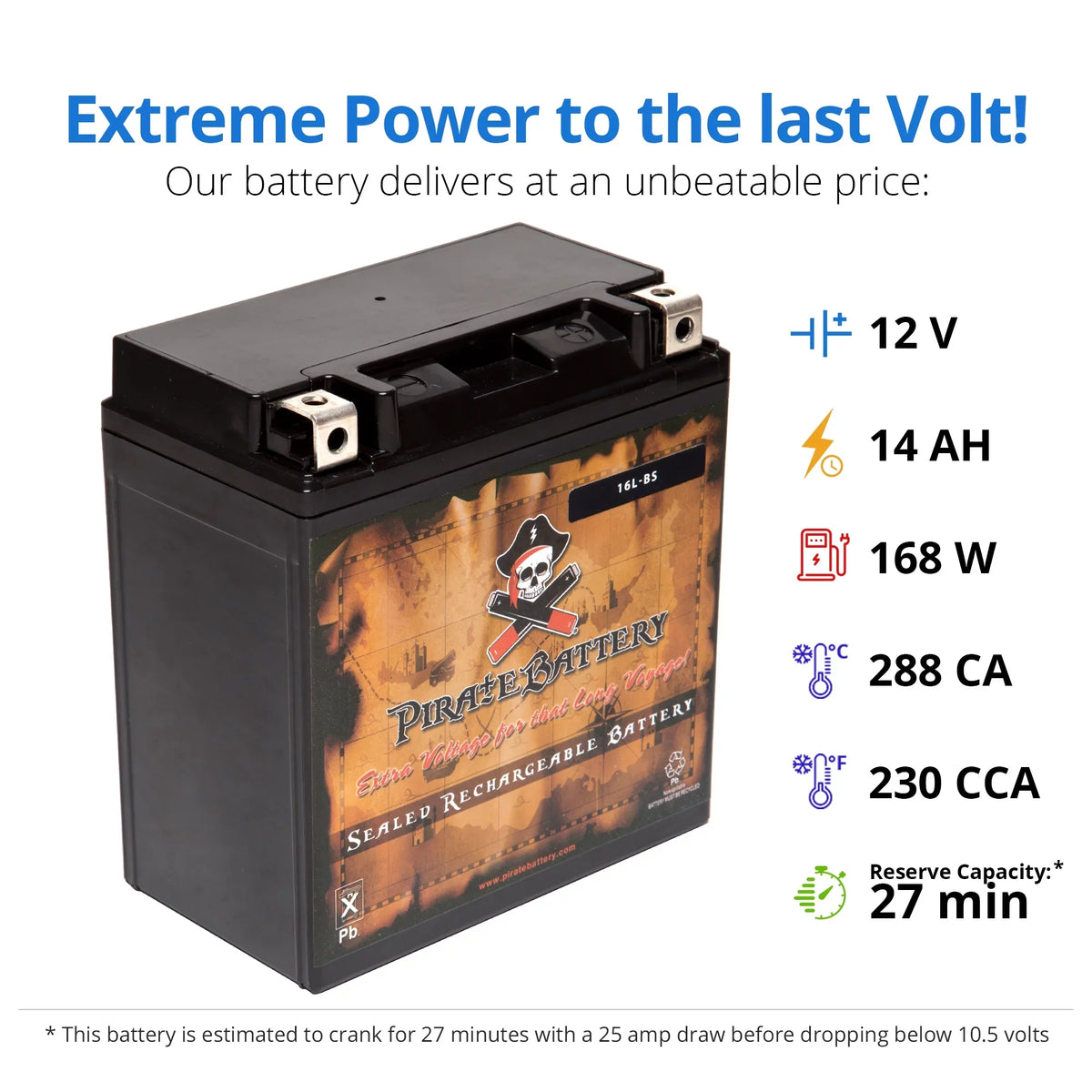 Pirate Battery - (16L- 12 Volt,14 Ah, 230 ) Jet Ski Battery for Kawasaki 300cc Js300 Ts Sx 1991