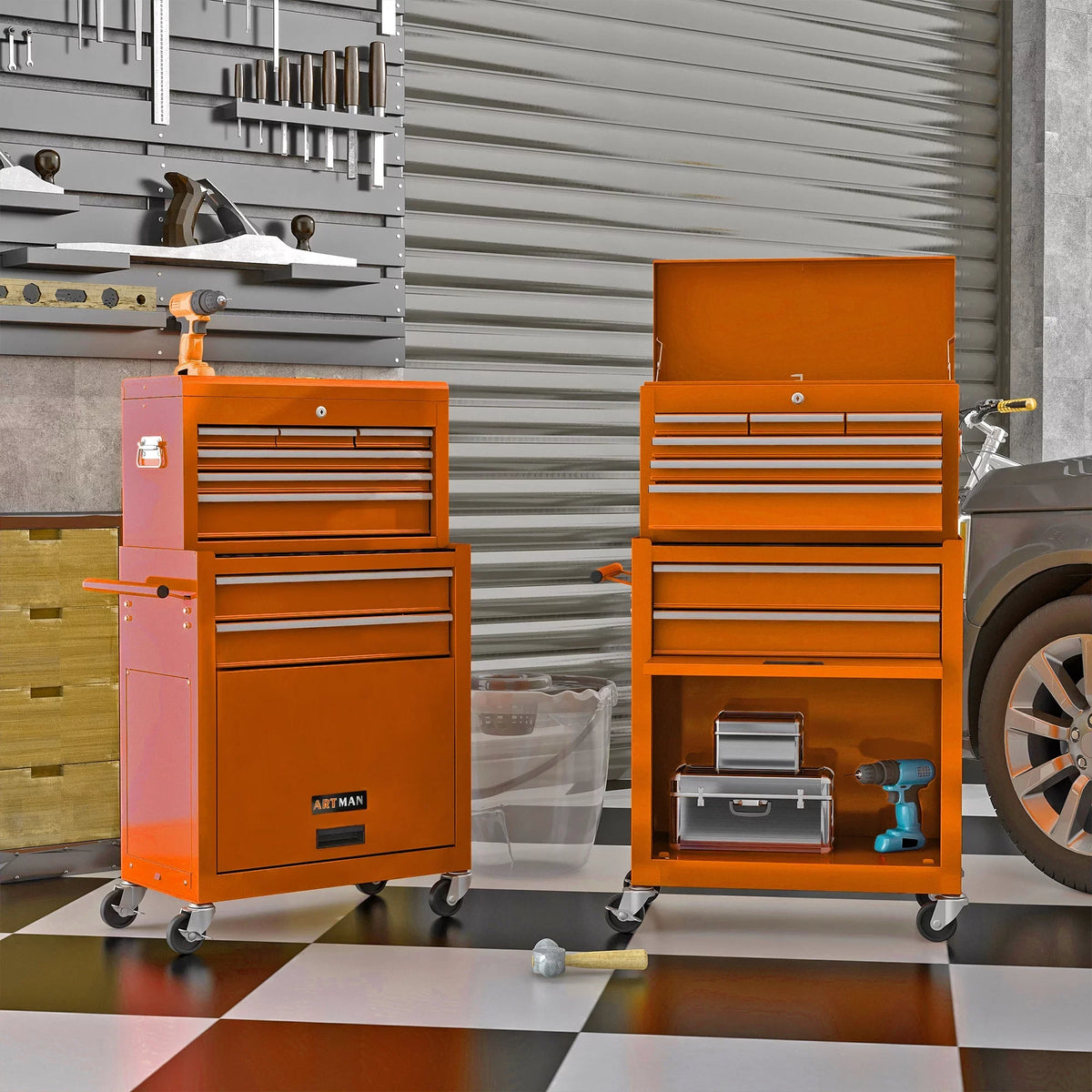 LoLado 8 Drawer Rolling Tool Chest with Wheels, High Capacity Tool Storage Cabinet & Tool Box Cart, Lockable Rolling Tool Chest with Drawers, Toolbox Organizer for Garage Warehouse Workshop - Orange