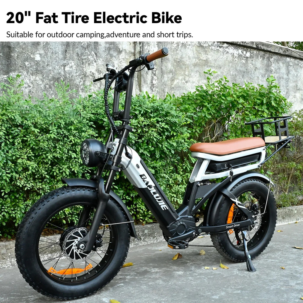 2000W Dual Motors Ebike 48V30AH(15AH+15AH Dual Battery) 35MPH Electic Bicycle 20''*4.0 Fat Tire  7 Speed Hydraulic Disc Brake 100 Miles Max Range Electric Bike Lockable Suspension black  Rear Shelf