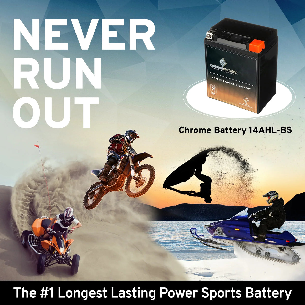 Chrome Battery Ytx14ahl-bs (14ahl-bs 12 Volts,12 Ah, 210 Cca) Motorcycle Battery for Suzuki 1100cc Gsx-r1100, Years (1986 - 1992)