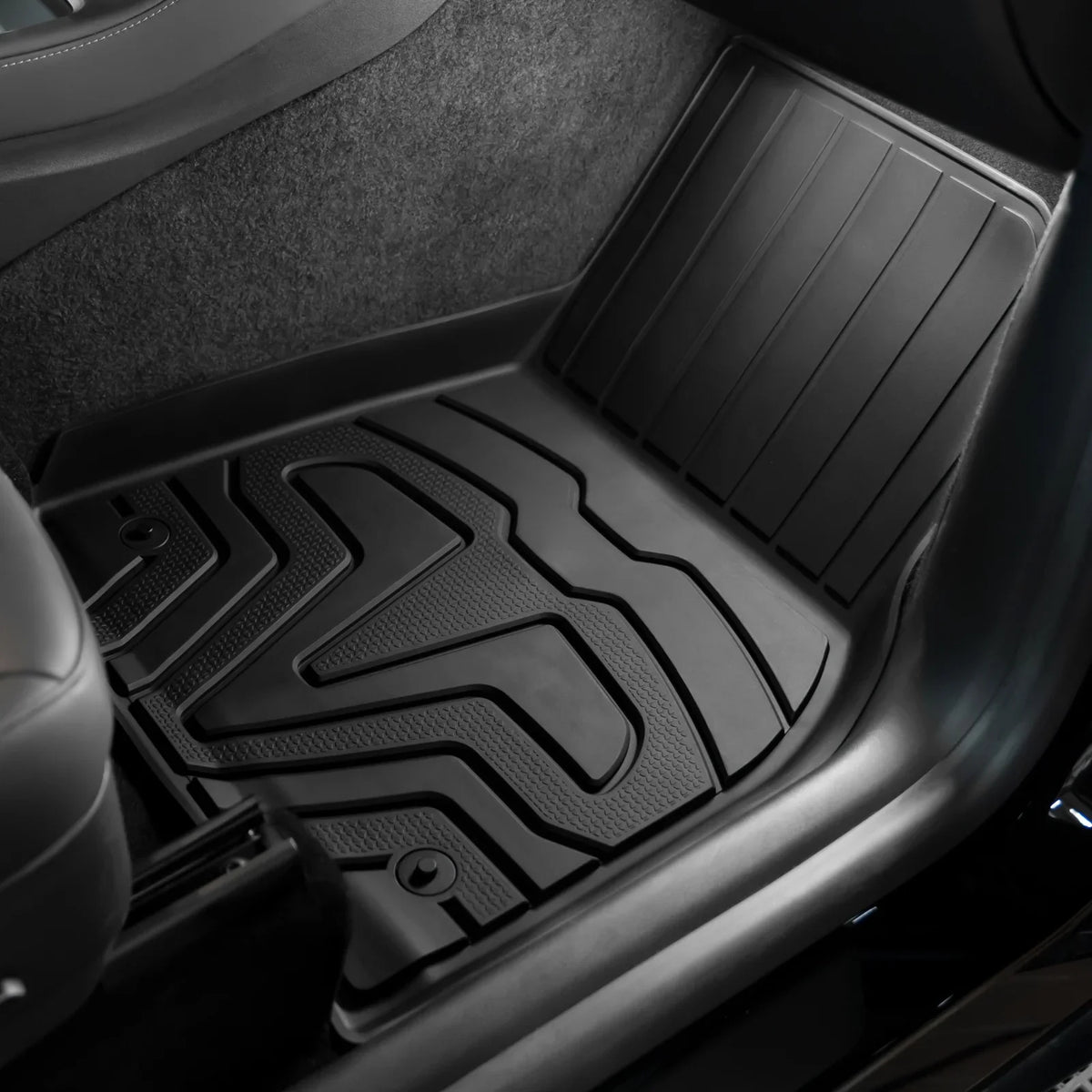 Ikon Motorsports 3D  Floor Mats + Trunk Mat Compatible with 2020-2023 Tesla Model , All Weather Floor Liners, Front & 2nd Row Full Set Custom Protection Heavy Duty Rear Tray Cargo Mats, Black