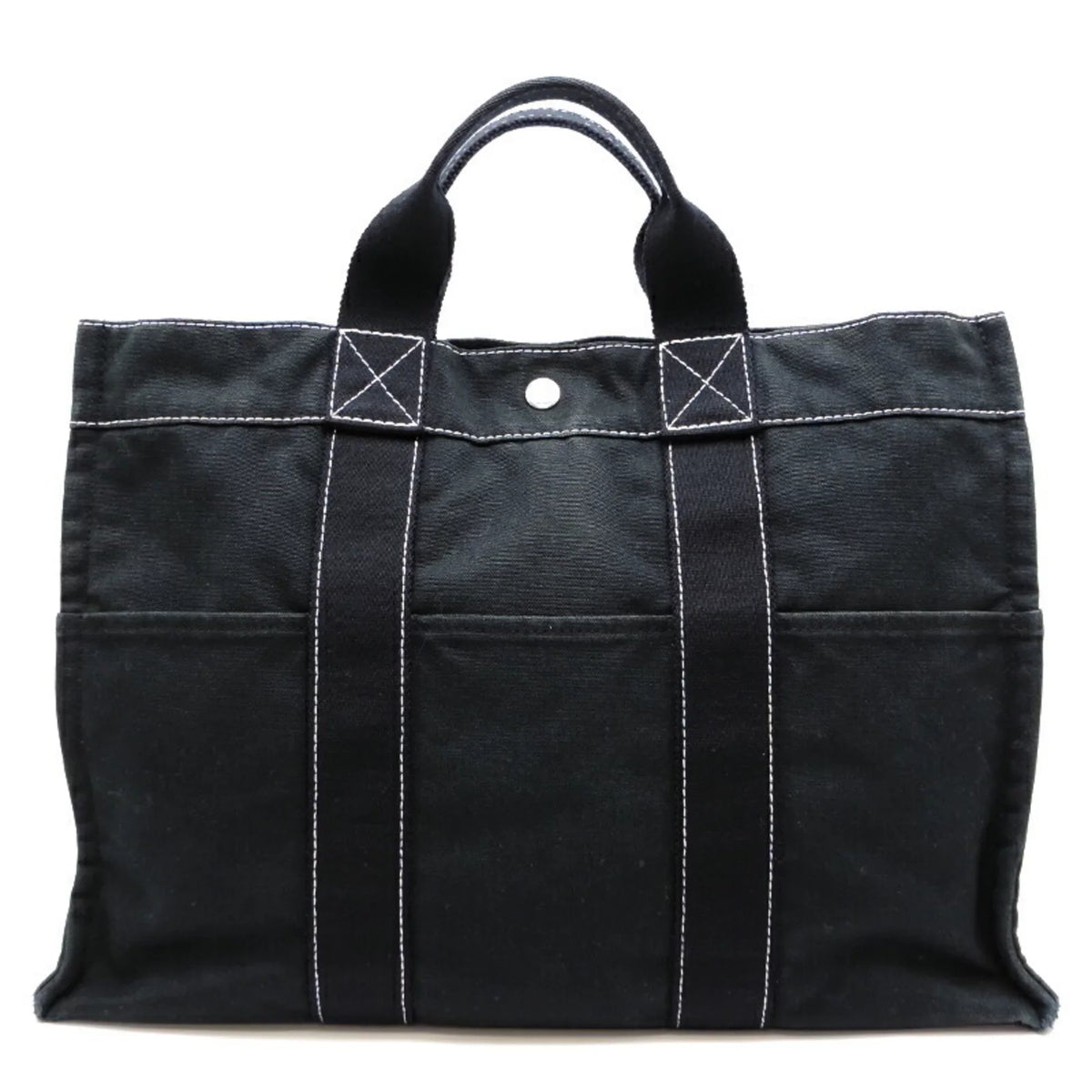 Pre-Owned Hermes Deauville  Ladies Tote Bag Cotton Canvas Black (Fair)