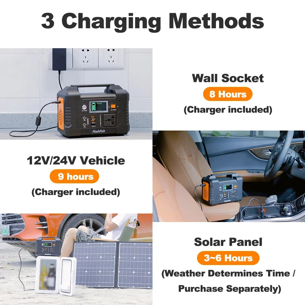 Flashfish PortableStation,3 Modes  Portable 200w Batterye200 Modes - 200w BatteryStation With 3 40800mah/151wh Solar - 40800mah/151wh 200w Modes Station With Solar -and Modes