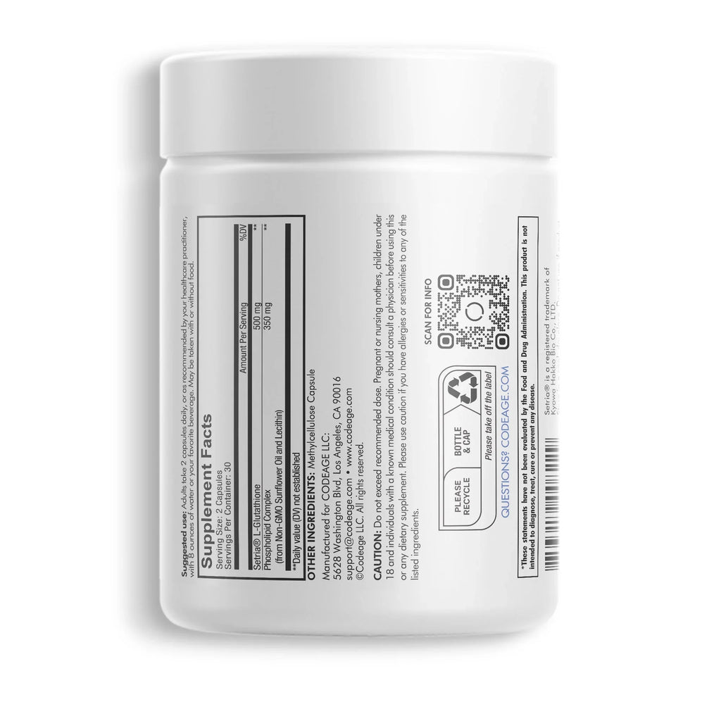 Codeage Liposomal Glutathione, Setria®  Glutathione Capsules, Phospholipid Complex, Vegan, Non-, 60 ct