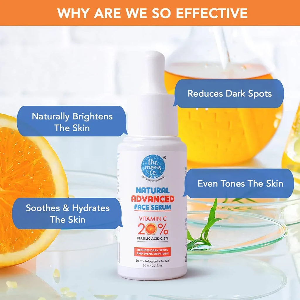 The Moms Co. Natural Advanced Face Serum With Vitamin  For  Naturally Brighter And Even Toned Skin  20 Percent Vitamin   20 Ml