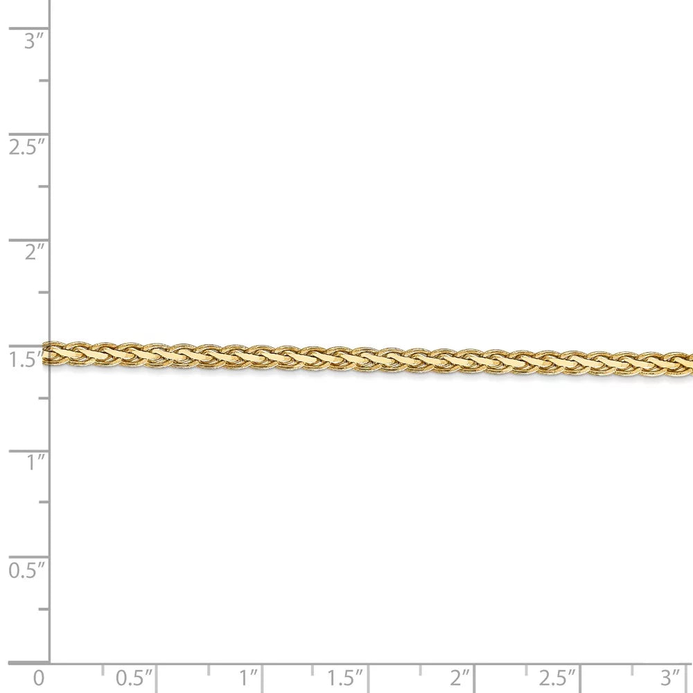 Real 14kt Yellow Gold 3mm Flat Wheat Chain Chain Bracelet; 7 inch; Lobster Clasp; for Adults and Teens; for Women and Men