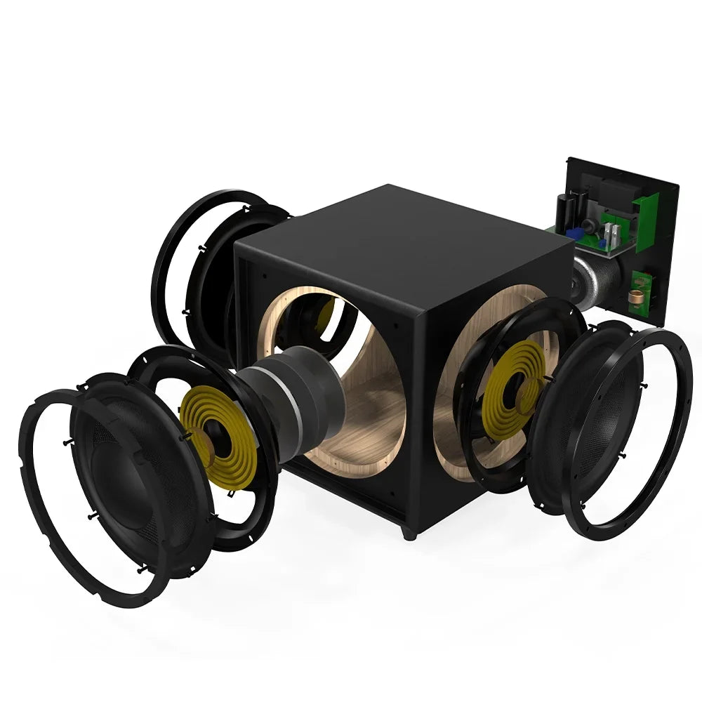 Trevoce 12EQ Triple Driver Active Subwoofer 500W, Native  15Hz Bass Response, Faux Leather Finish
