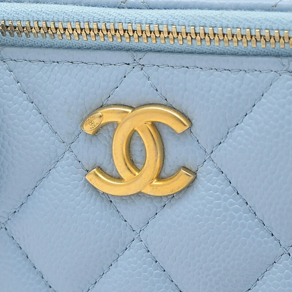 Pre-Owned Chanel Logo Handle Vanity Shoulder Bag Caviar Skin Blue Gold Hardware  (Good)