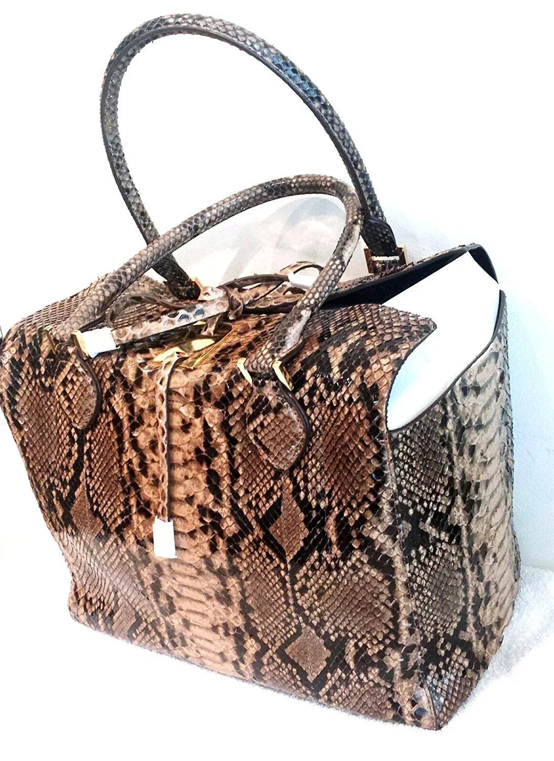 Michael Kors Collection Brown Large Miranda Python Tote Suntan