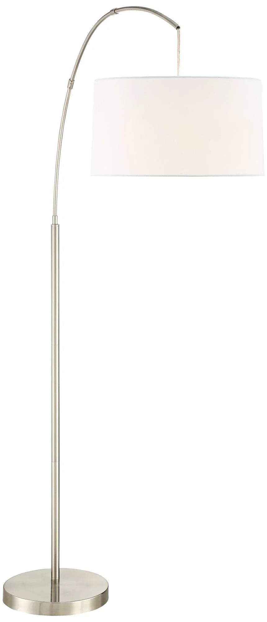 360 Lighting Modern Arc Floor Lamp with  Charging Port 72" Tall Brushed Nickel White Drum Shade for Living Room Reading House