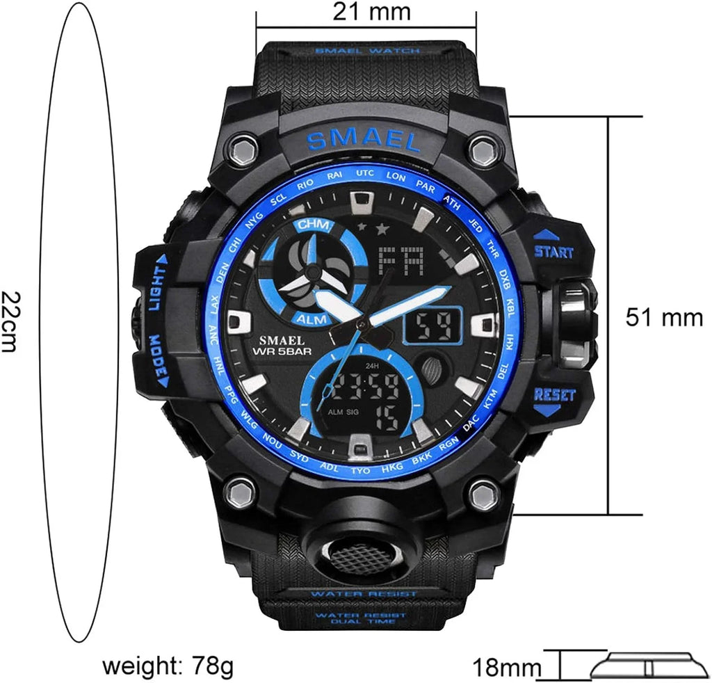 Military Men's Sports Analog Quartz Watch Dual Display Alarm Digital Watches with  Backlight
