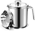 Oil Strainer Pot Grease Can 2L / 67.6 fl oz,Food Strainer Stainless Steel Oil Storage Container,with Fine Mesh Strainer Dust-proof Lid Non-slip Tray,for Storing Frying Oil & Cooking Grease