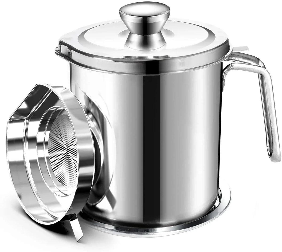 Oil Strainer Pot Grease Can 2L / 67.6 fl oz,Food Strainer Stainless Steel Oil Storage Container,with Fine Mesh Strainer Dust-proof Lid Non-slip Tray,for Storing Frying Oil & Cooking Grease